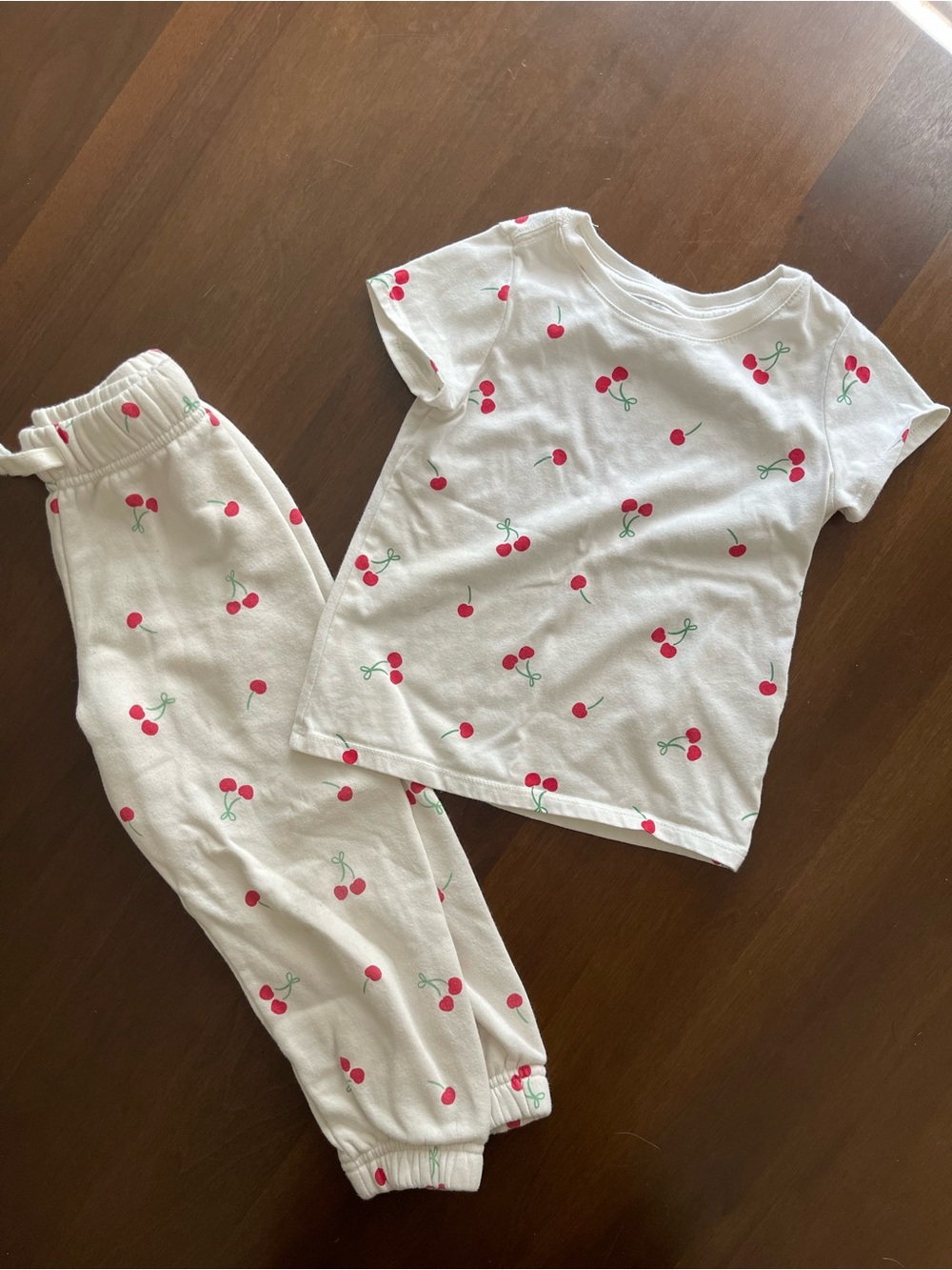 wonder nation White Cherry Print Pajama Set with Pink Cherries